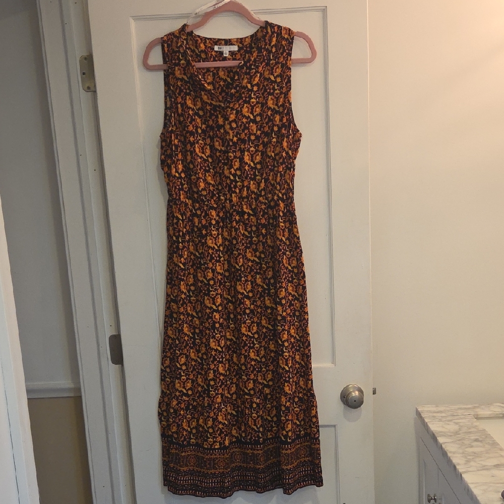 DR2 Floral Midi Dress - Black and Orange